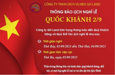 THÔNG BÁO LỊCH NGHỈ LỄ QUỐC KHÁNH 02/09